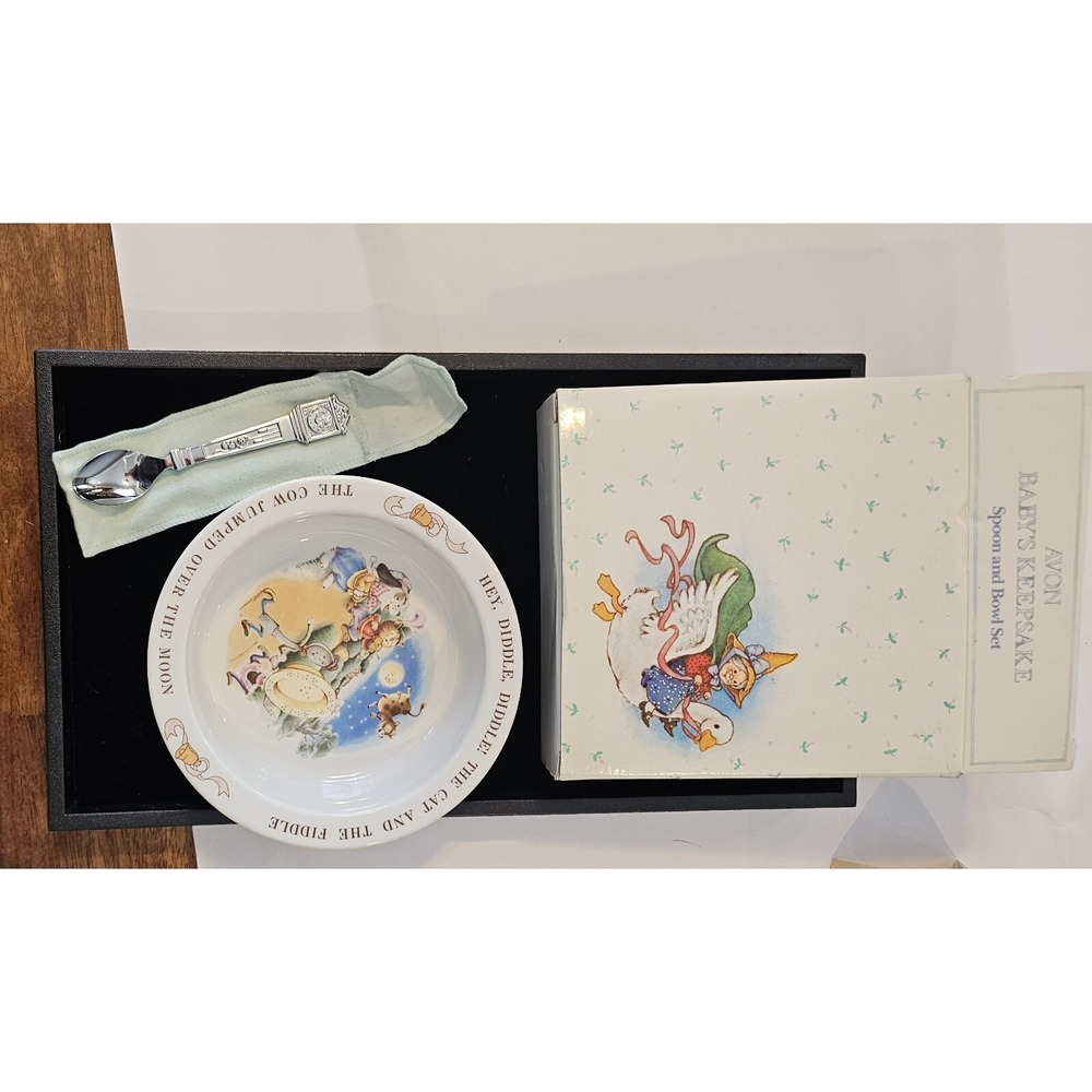 Mother‎ Goose Vintage 1984 Avon Baby's Keepsake Spoon and Bowl w box